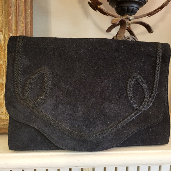 1950s Lord And Taylor black suede clutch bag - Picture 2 of 11
